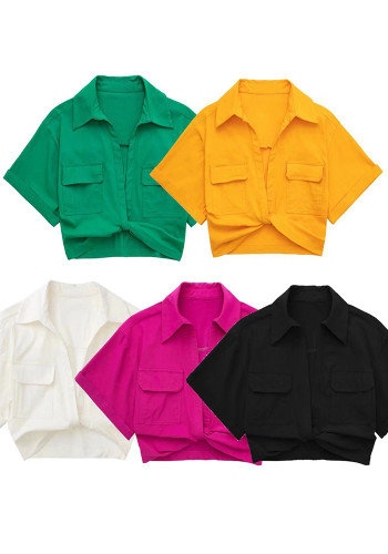 Summer Stretch Linen Blend Multicolor Short Shirt For Women