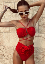 Bikini Swimsuit High Waist Sexy Flower Two Pieces Women's Swimwear