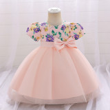 Girl Short Sleeve Princess Puff Mesh Skirt