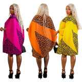 Fashion Women's Print Contrast Color Pullover Long Sleeve Loose Dress