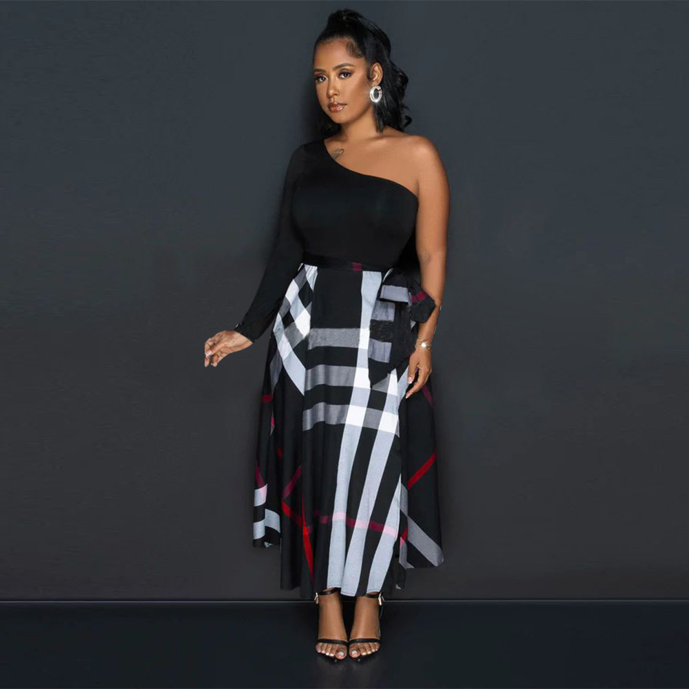 Printed One-Shoulder Slit Dress for Evening Wear