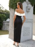 Women color block off-the-shoulder slit dress