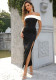 Women color block off-the-shoulder slit dress