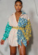 Women Fashion Printed Patchwork Long Sleeve Shirt (Including Belt)