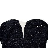 Women Solid Strapless Backless Sequin Feather Dress