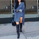Women Long Sleeve irregular sides Denim Shirt