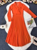 Women Solid Casual Pleated Shirt Dress