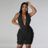 Women Clothing Wave Pattern Sexy V neck Halter Neck Bodycon Dress