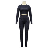 Women Sexy Ribbed Long Sleeve Top and Pant Two-piece Set