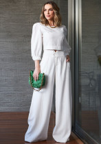 Women autumn long-sleeved Top and high-waisted wide-leg pants two-piece set Women autumn long-sleeved Top and high-waisted wide-leg pants two-piece set