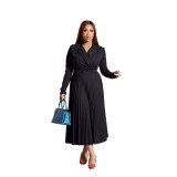 Women Solid Casual Pleated Shirt Dress