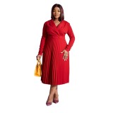 Women Solid Casual Pleated Shirt Dress