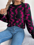 Women Casual Contrast Stripe Long Sleeve Sweater