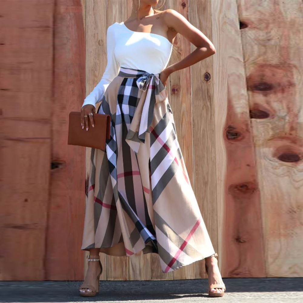 Printed One-Shoulder Slit Dress for Evening Wear