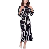 Women Autumn Geometric Print Elegant Dress