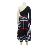 Women one shoulder printed slit dress