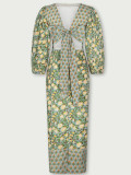 Women Floral Contrast Balloon Sleeve Backless Dress