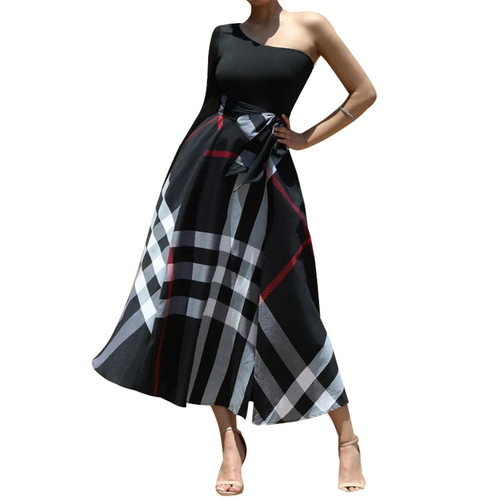 Printed One-Shoulder Slit Dress for Evening Wear