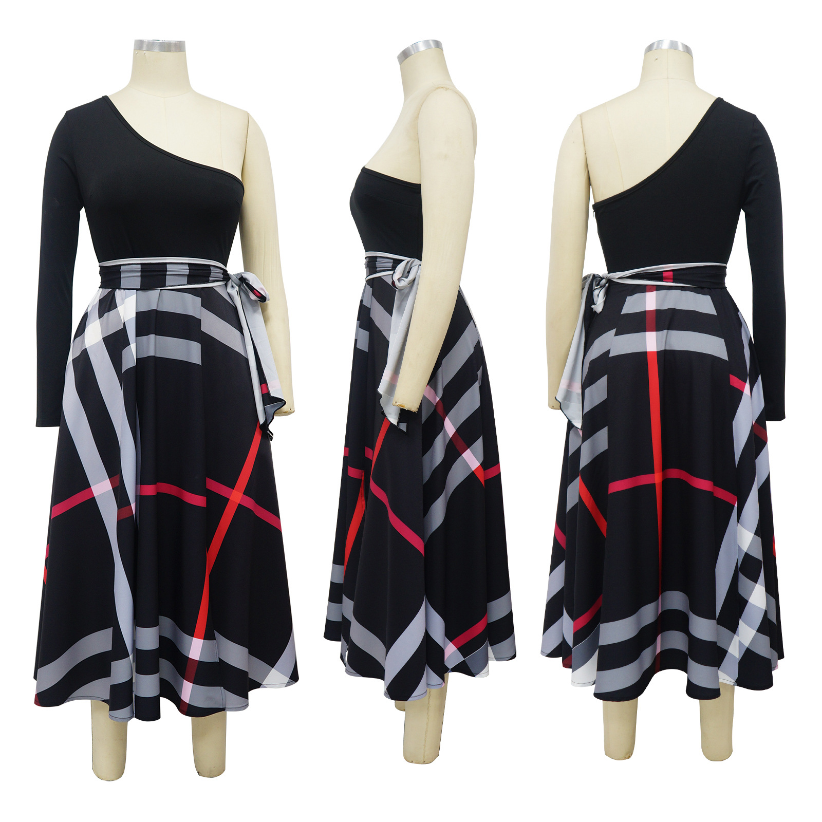 Printed One-Shoulder Slit Dress for Evening Wear
