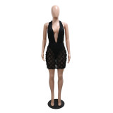 Women Clothing Wave Pattern Sexy V neck Halter Neck Bodycon Dress