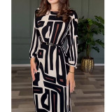 Women Autumn Geometric Print Elegant Dress