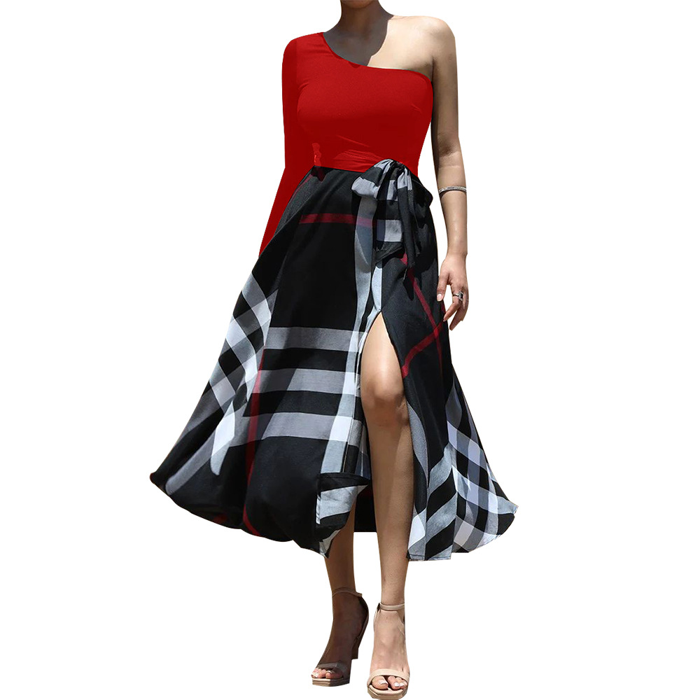 Printed One-Shoulder Slit Dress for Evening Wear