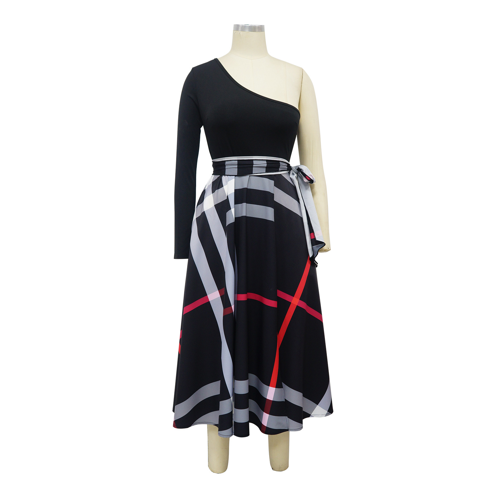 Printed One-Shoulder Slit Dress for Evening Wear