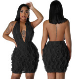 Women Clothing Wave Pattern Sexy V neck Halter Neck Bodycon Dress