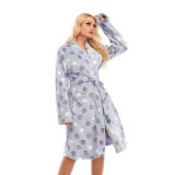 Plus Size Women Long Sleeve Lounge Wear Leopard Print Nightgown