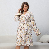 Plus Size Women Long Sleeve Lounge Wear Leopard Print Nightgown
