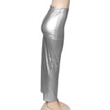 Women Autumn Solid Pu Leather Bodycon Slit Skirt