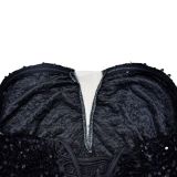 Women Solid Strapless Backless Sequin Feather Dress