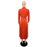 Women Solid Casual Pleated Shirt Dress