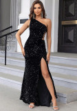 Women Summer Sexy Off Shoulder Slit Sequin Dress