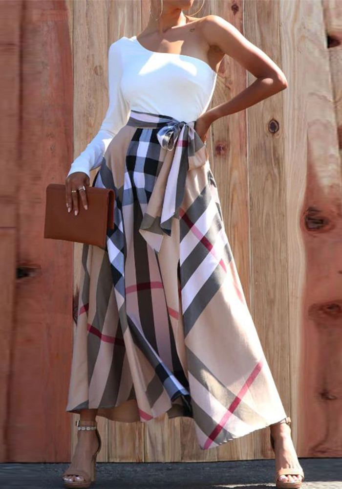 Printed One-Shoulder Slit Dress for Evening Wear