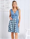 Plus Size Women Deep V Plaid Patchwork Loose Dress