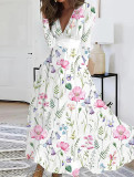Women Autumn V-neck Long Sleeve Printed Dress
