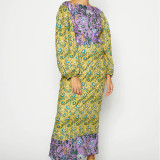 Women Floral Contrast Balloon Sleeve Backless Dress