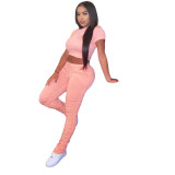 Women's Solid Color Short-Sleeved Sports Suit Two-Piece Pants Set