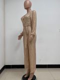 Fashion Casual Long Sleeve Belt Sequin Jumpsuit Women's Clothing