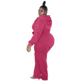 Plus Size Women's Fashion Casual Solid Color Autumn And Winter Hooded Two Piece Tracksuit