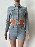 Fashionable Denim Suit Casual Denim Jacket Shorts Set