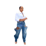Stylish Stretch Ripped Hole Denim Pants