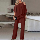 Women's Fashion Solid Color Loose Casual Bat Sleeves Irregular Two Piece Set