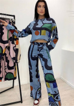 Autumn And Winter Women's Fashion Style Graffiti Printed Loose Long Sleeve Shirt Straight Pants Two Piece Set Autumn And Winter Women's Fashion Style Graffiti Printed Loose Long Sleeve Shirt Straight Pants Two Piece Set