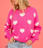 Winter Women's Sweater Heart Print Round Neck Pullover Plus Size Sweater For Women