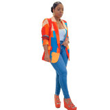 Women's Print Turndown Collar V-Neck Long-Sleeved Blazer