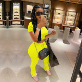 Women's Solid Color Short-Sleeved Sports Suit Two-Piece Pants Set