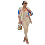 Women's Print Turndown Collar V-Neck Long-Sleeved Blazer