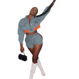 Fashionable Denim Suit Casual Denim Jacket Shorts Set